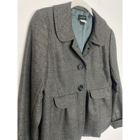 J.Crew Sz 6 Metallic Virgin Wool Jacket Gray Peter Pan Collar Button Front Lined - Picture 2 of 8